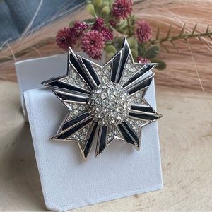Vintage- Ciner- Enameled & Pave of Diamanté, Maltese Cross Brooch